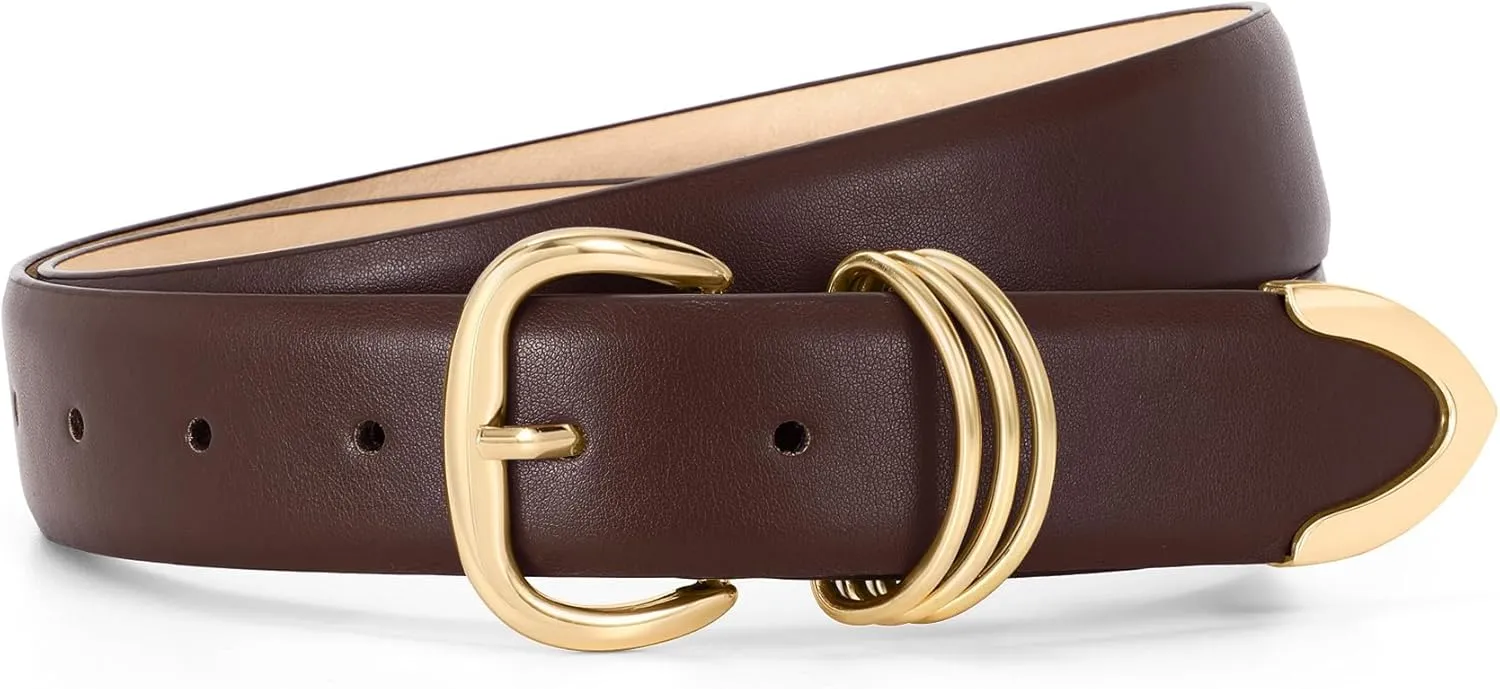 WHIPPY Women Leather Belts for Jeans Pants Dress Fashion Gold Buckle Ladies Waist Belt Casual Women Belts