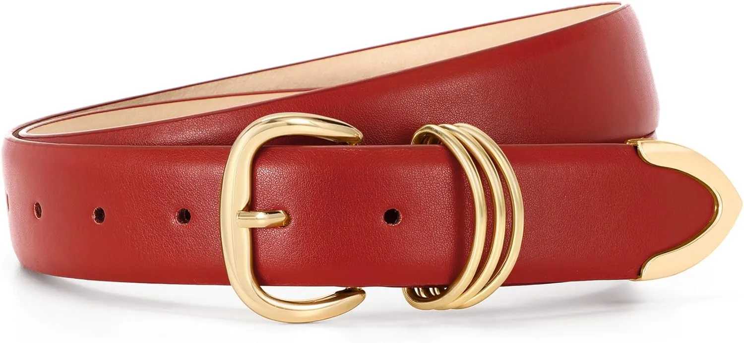 WHIPPY Women Leather Belts for Jeans Pants Dress Fashion Gold Buckle Ladies Waist Belt Casual Women Belts
