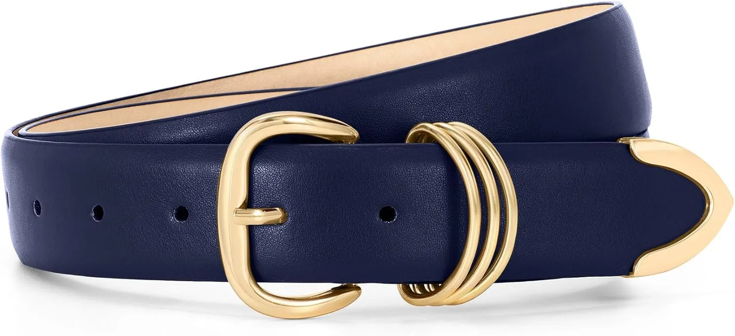 WHIPPY Women Leather Belts for Jeans Pants Dress Fashion Gold Buckle Ladies Waist Belt Casual Women Belts