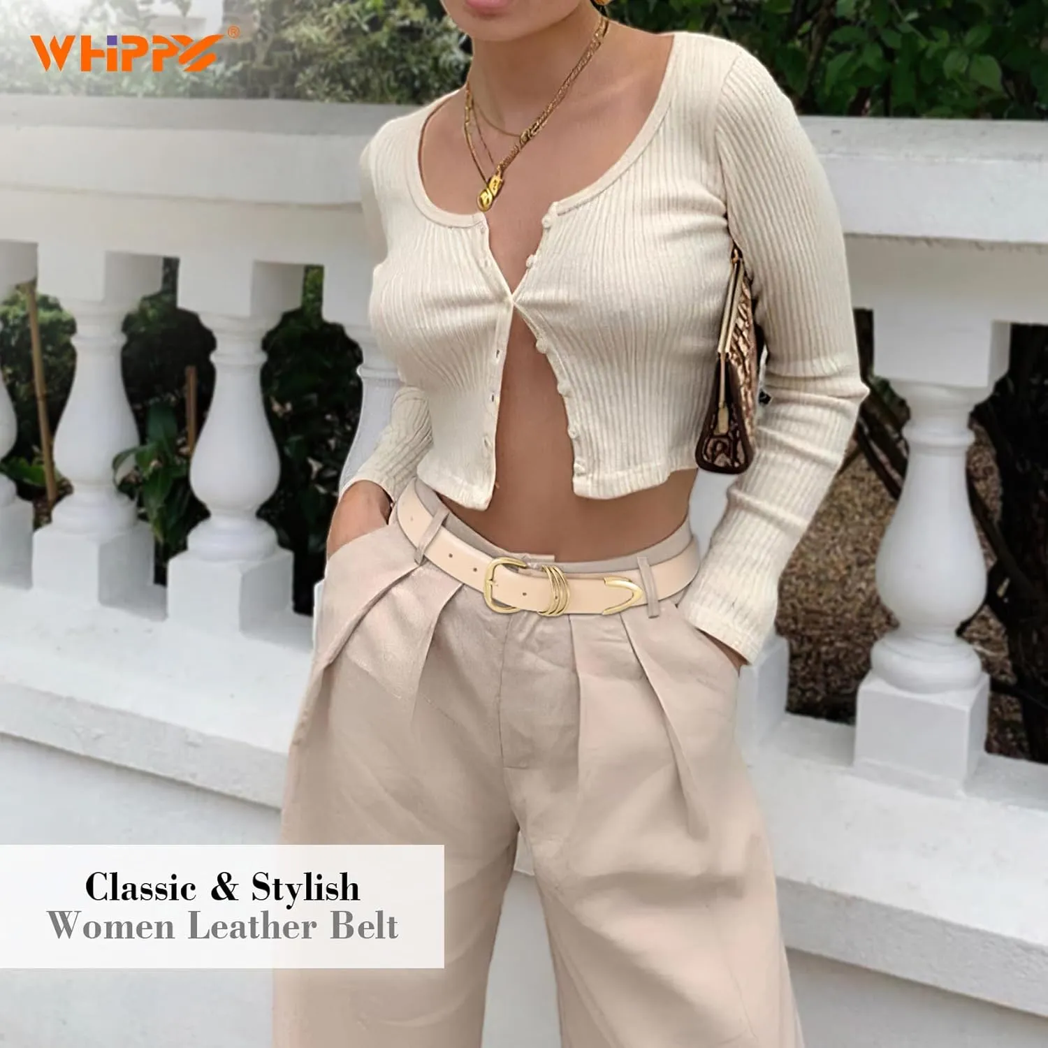 WHIPPY Women Leather Belts for Jeans Pants Dress Fashion Gold Buckle Ladies Waist Belt Casual Women Belts