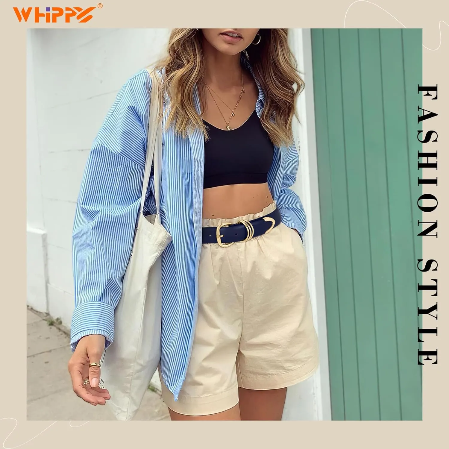 WHIPPY Women Leather Belts for Jeans Pants Dress Fashion Gold Buckle Ladies Waist Belt Casual Women Belts