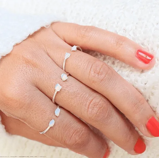 White Opal Stacker Rings 3 Set