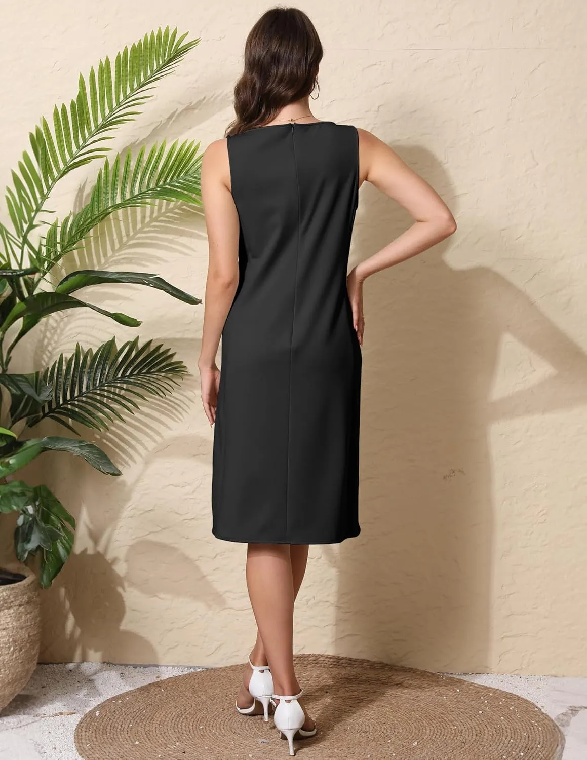 Women Business Wrap Midi Dress, 2025 Summer Sleeveless A-line Slimming Work Pencil Skirt