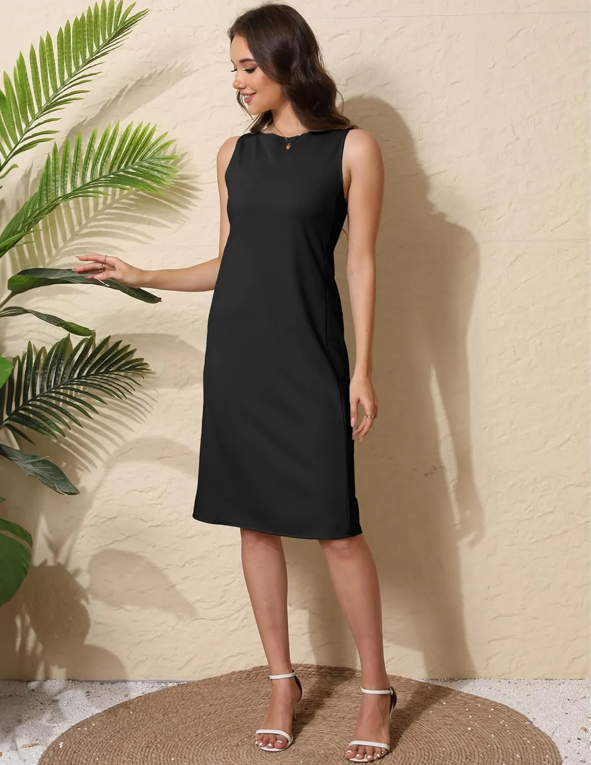 Women Business Wrap Midi Dress, 2025 Summer Sleeveless A-line Slimming Work Pencil Skirt