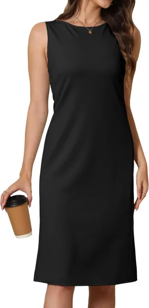 Women Business Wrap Midi Dress, 2025 Summer Sleeveless A-line Slimming Work Pencil Skirt