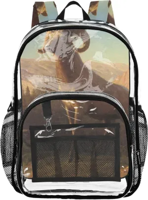 Women Clear Backpack Cute Bierstadt Albert Rocky Mountain Sheep Ovis Montana Girls Backpack Kids Boys Pvc School Plastic Bookbag