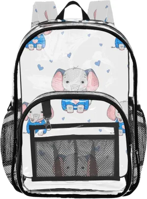 Women Clear Backpack Cute Cute Elephants Blue White Kids Girls Backpack Boys Large Plastic Approved Bag