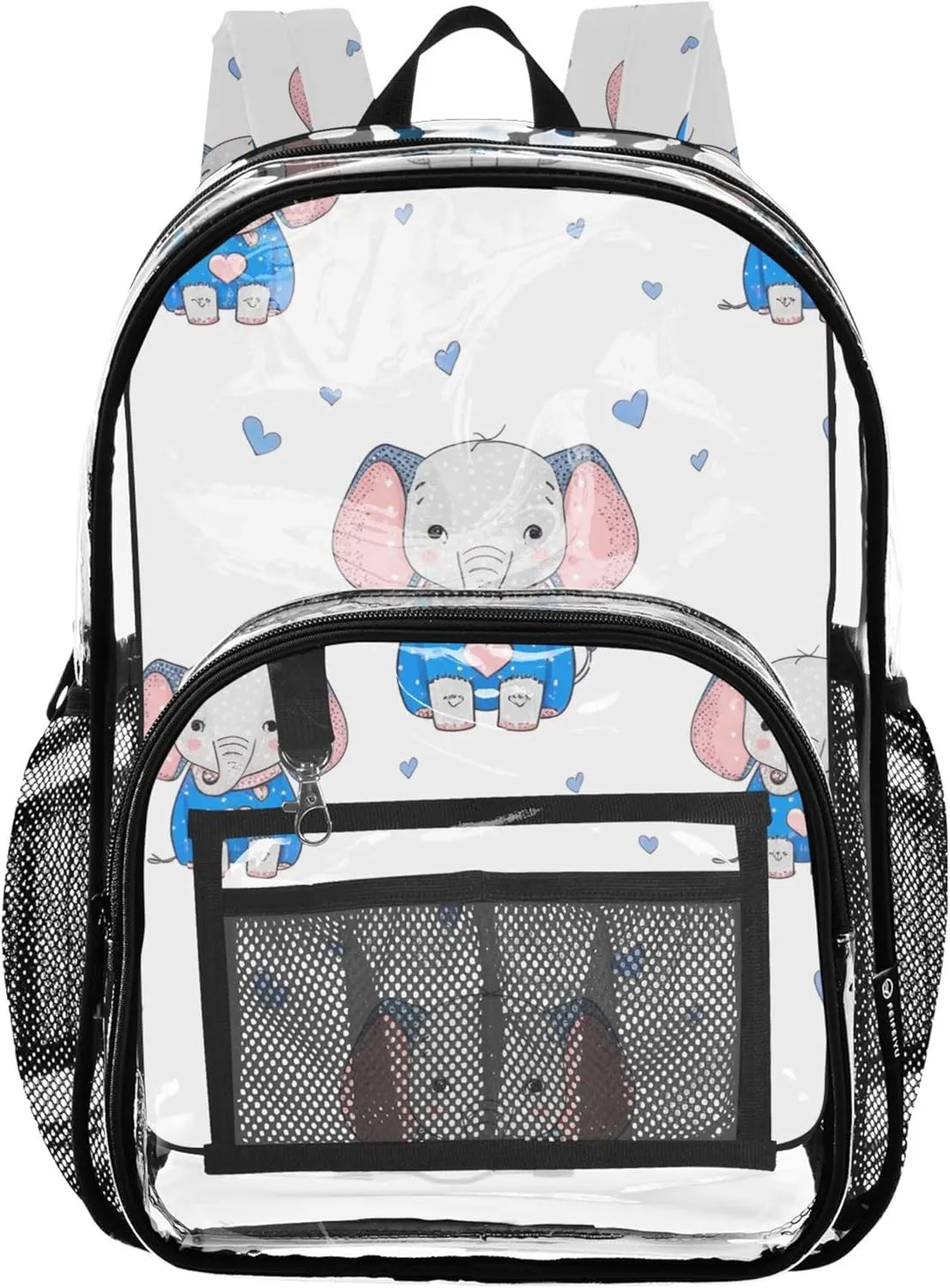 Women Clear Backpack Cute Cute Elephants Blue White Kids Girls Backpack Boys Large Plastic Approved Bag