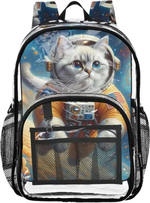 Women Clear Backpack Cute Kids Girls Backpack Boys School Clear Plastic Bag Pvc Space Cat Astronaut Kitten