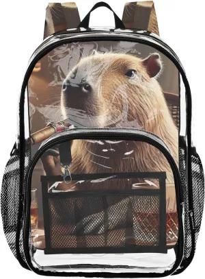 Women Clear Backpack Cute Luxury Capybara Cigar Night Girls Backpack Kids Boys Plastic School Clear Bookbag