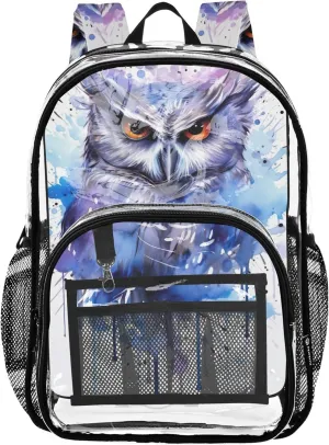 Women Clear Backpack Cute Watercolor Owl Painting Kids Backpack for Girls Clear School Shoulder Bag