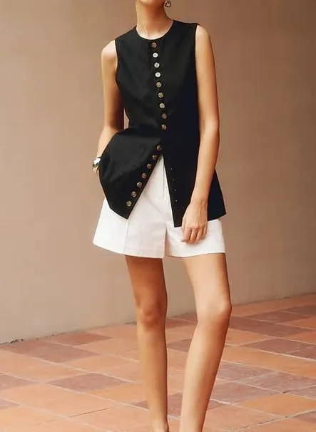 Women Cotton Linen Vest Summer Long Lightweight Button Down Sleeveless Casual Tank Tops with Drawstring