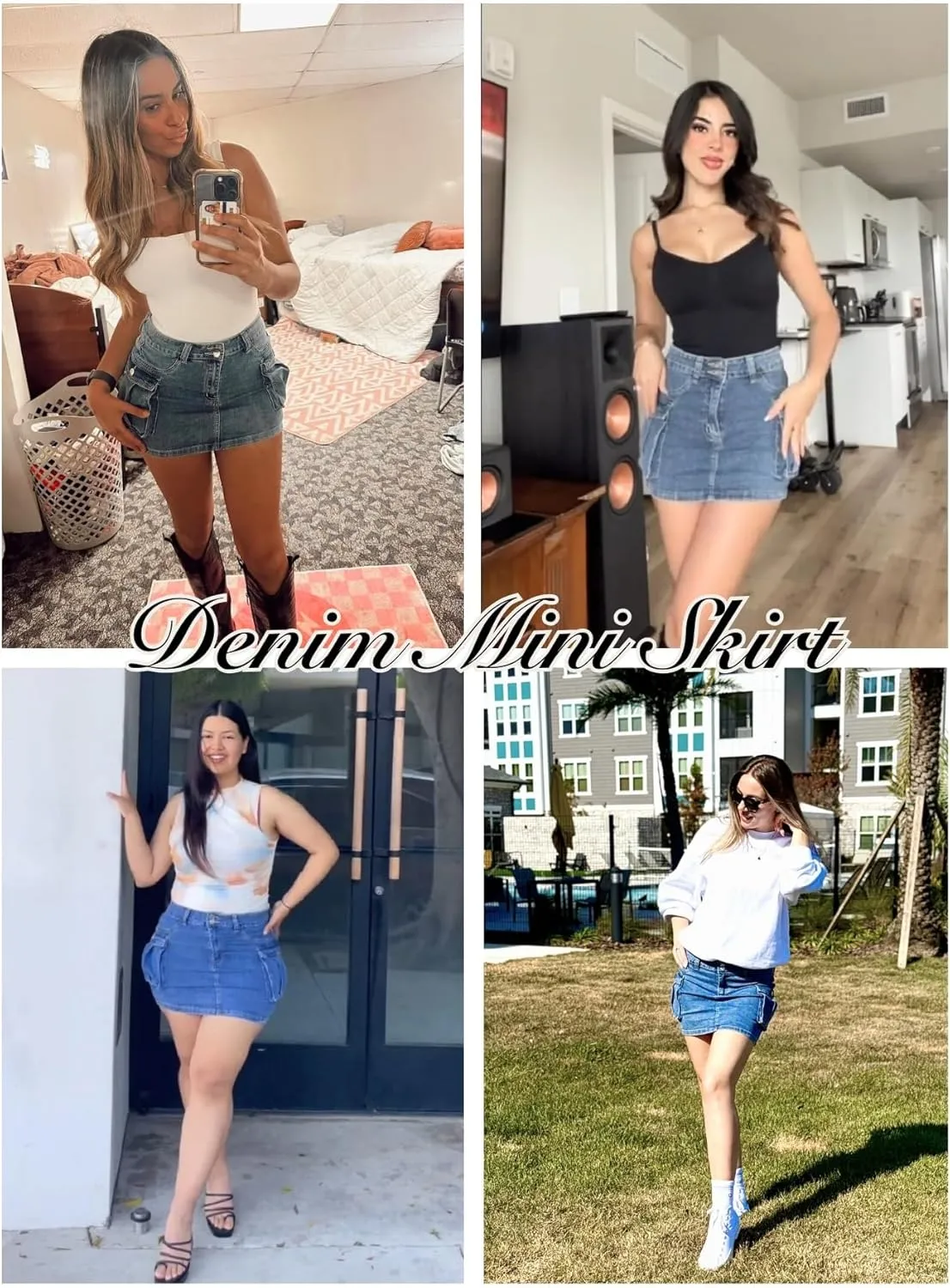 Women Denim Cargo Skirt Mini Low Waist Button Bodycon Y2K Flap Pockets Skirts