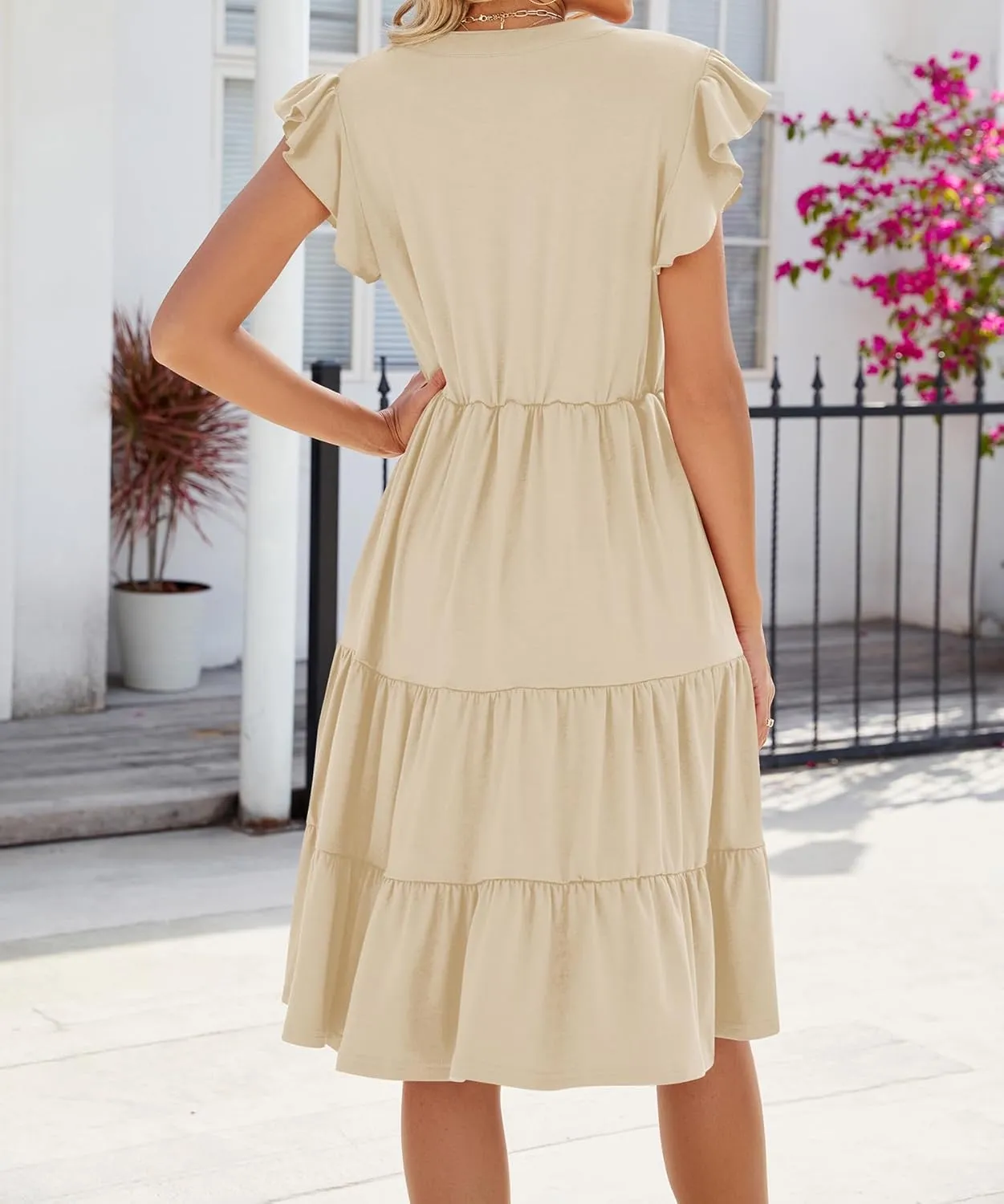 Women Dresses 2025 Boho Casual Summer Dress Ruffle Short Sleeve Aline Flowy Swing Party Travel Beach Sundress