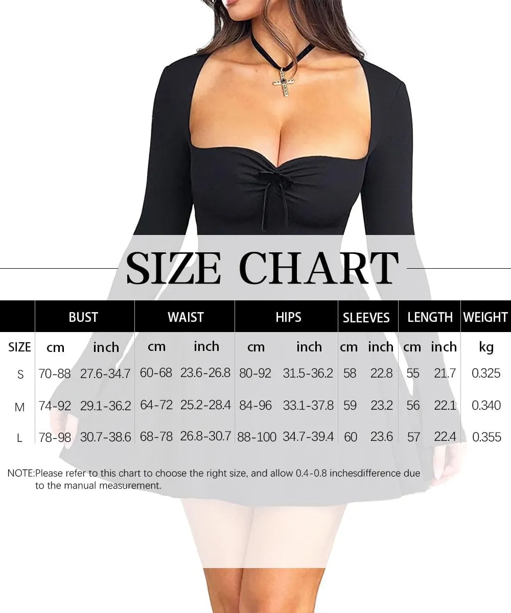 Women Long Sleeve Mini Dress Sweetheart Neckline Bodycon Short Dress Club Cocktail Party Corset Dresses