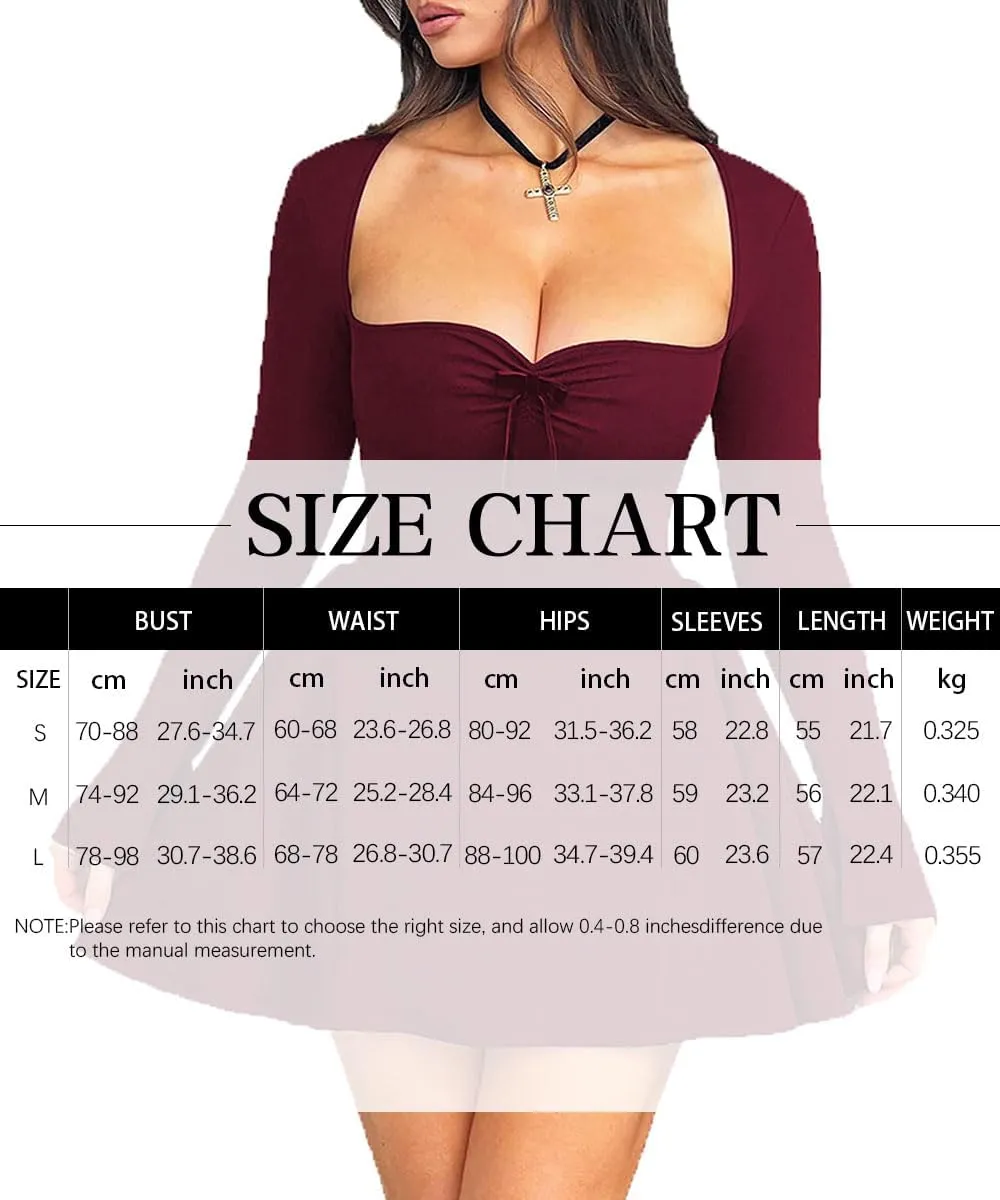 Women Long Sleeve Mini Dress Sweetheart Neckline Bodycon Short Dress Club Cocktail Party Corset Dresses