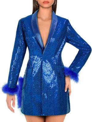 Women Sequin Jacket Long Sleeved Slim Blazer with Pocket