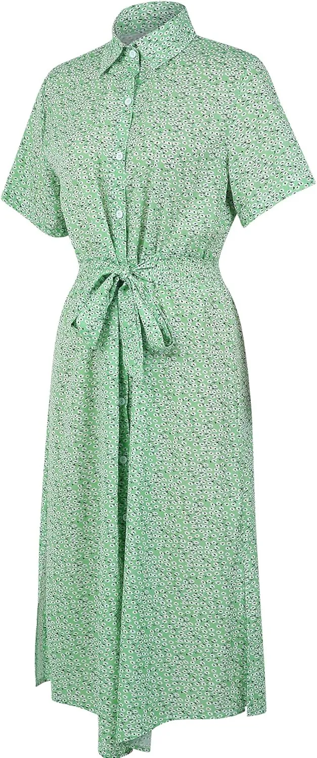 Women Summer Boho Short Sleeve Floral Maxi Dress V Neck Ruffle Bohemian Swing Beach Dresses Sundress