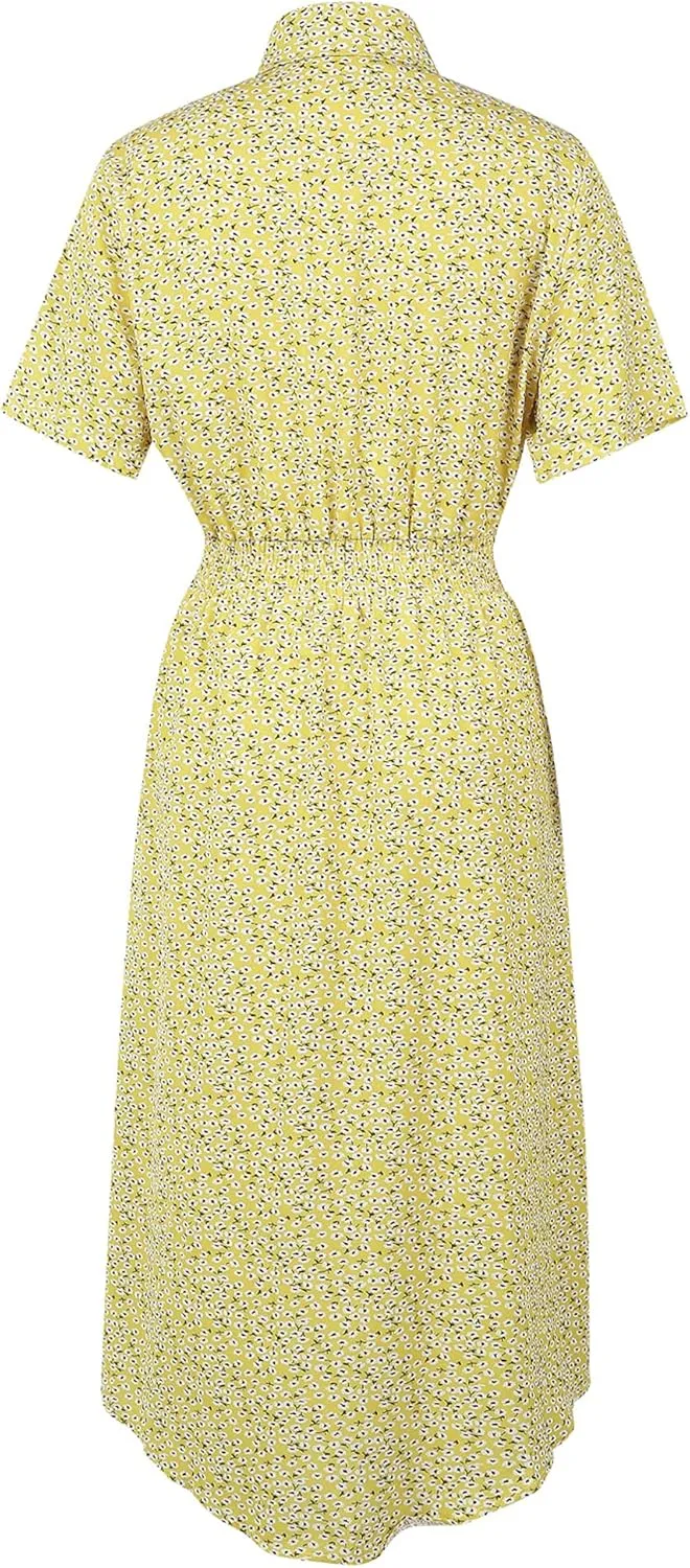 Women Summer Boho Short Sleeve Floral Maxi Dress V Neck Ruffle Bohemian Swing Beach Dresses Sundress