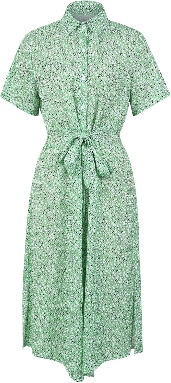 Women Summer Boho Short Sleeve Floral Maxi Dress V Neck Ruffle Bohemian Swing Beach Dresses Sundress