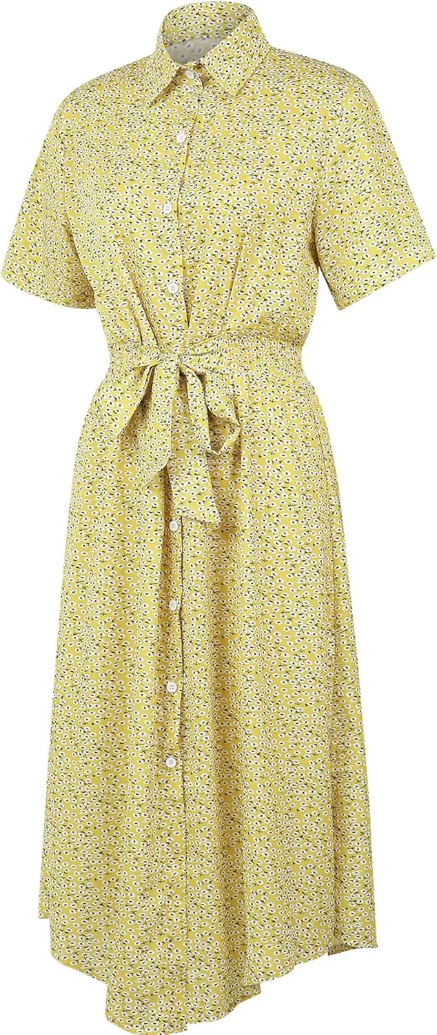 Women Summer Boho Short Sleeve Floral Maxi Dress V Neck Ruffle Bohemian Swing Beach Dresses Sundress