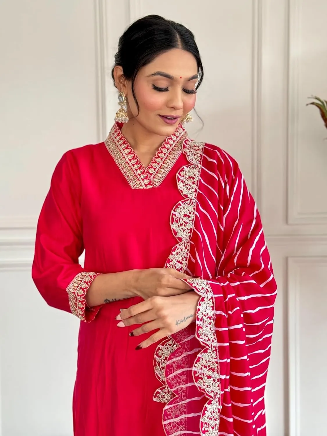 Women's Alia Cut Straight Kurti pant dupatta set Designer Salwar Suit with Embroidery Work