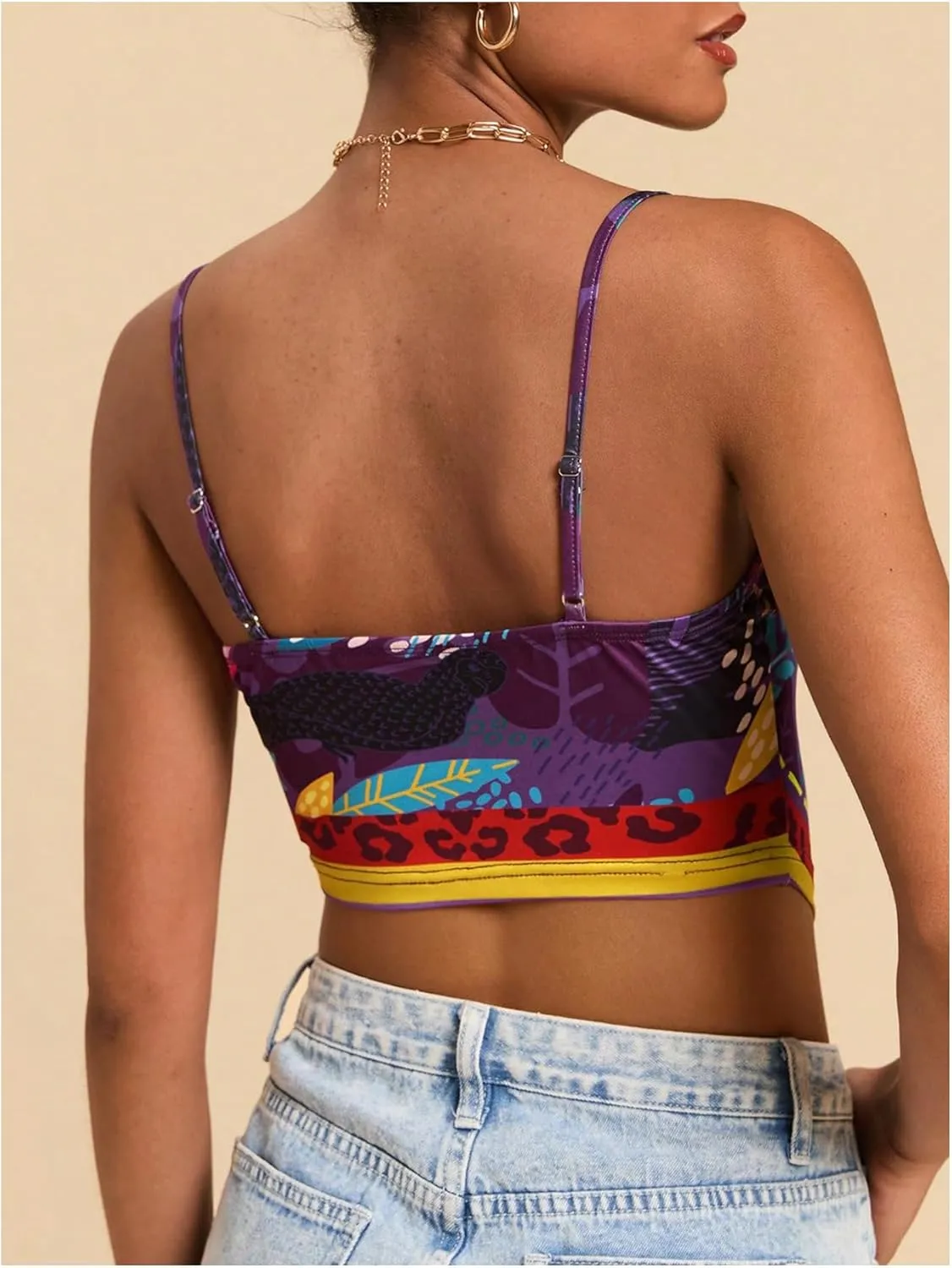 Women's Boho Graphic Sleeveless Camisole Y2k Asymmetrical Hem Cropped Cami