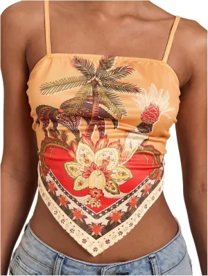 Women's Boho Graphic Sleeveless Camisole Y2k Asymmetrical Hem Cropped Cami