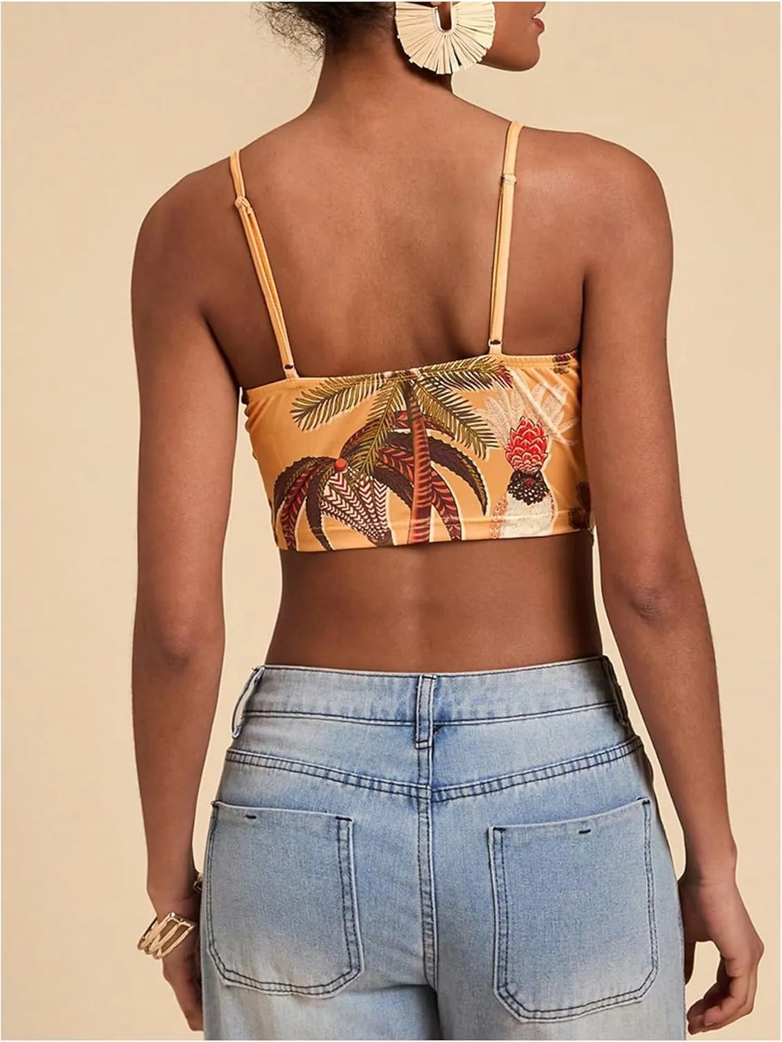 Women's Boho Graphic Sleeveless Camisole Y2k Asymmetrical Hem Cropped Cami