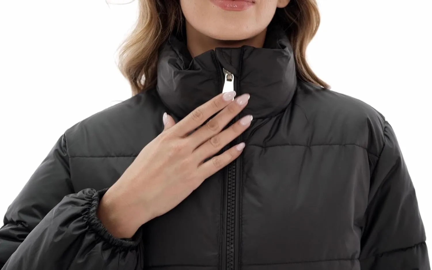 Womens Cropped Puffer Jacket Full Zip Quilted Jackets Warm Winter Coat Outerwear with Pockets