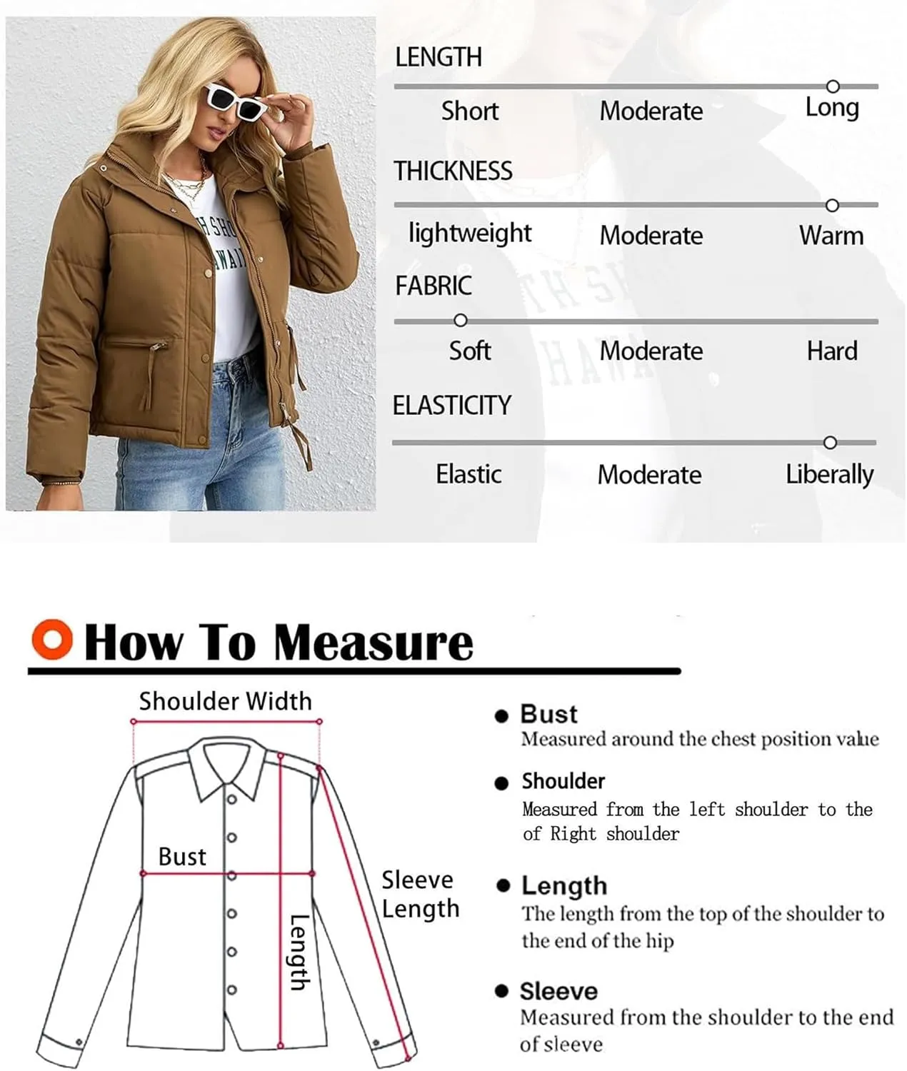 Womens Cropped Puffer Jacket Full Zip Quilted Jackets Warm Winter Coat Outerwear with Pockets