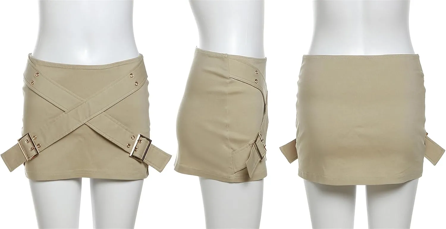 Women's Pleated Mini Skirts Sexy Y2k High Wiast A-line Club Mini Denim Skirt