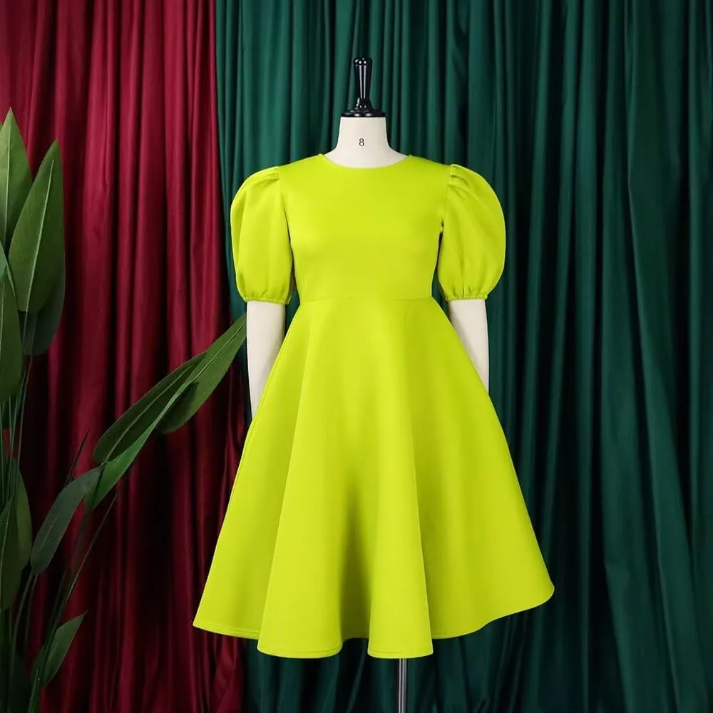 Womens Plus Size Stretchy A Line Summer Dresses Sweetheart Neck Puff Short Sleeve Tie Swing A Line Midi Dress