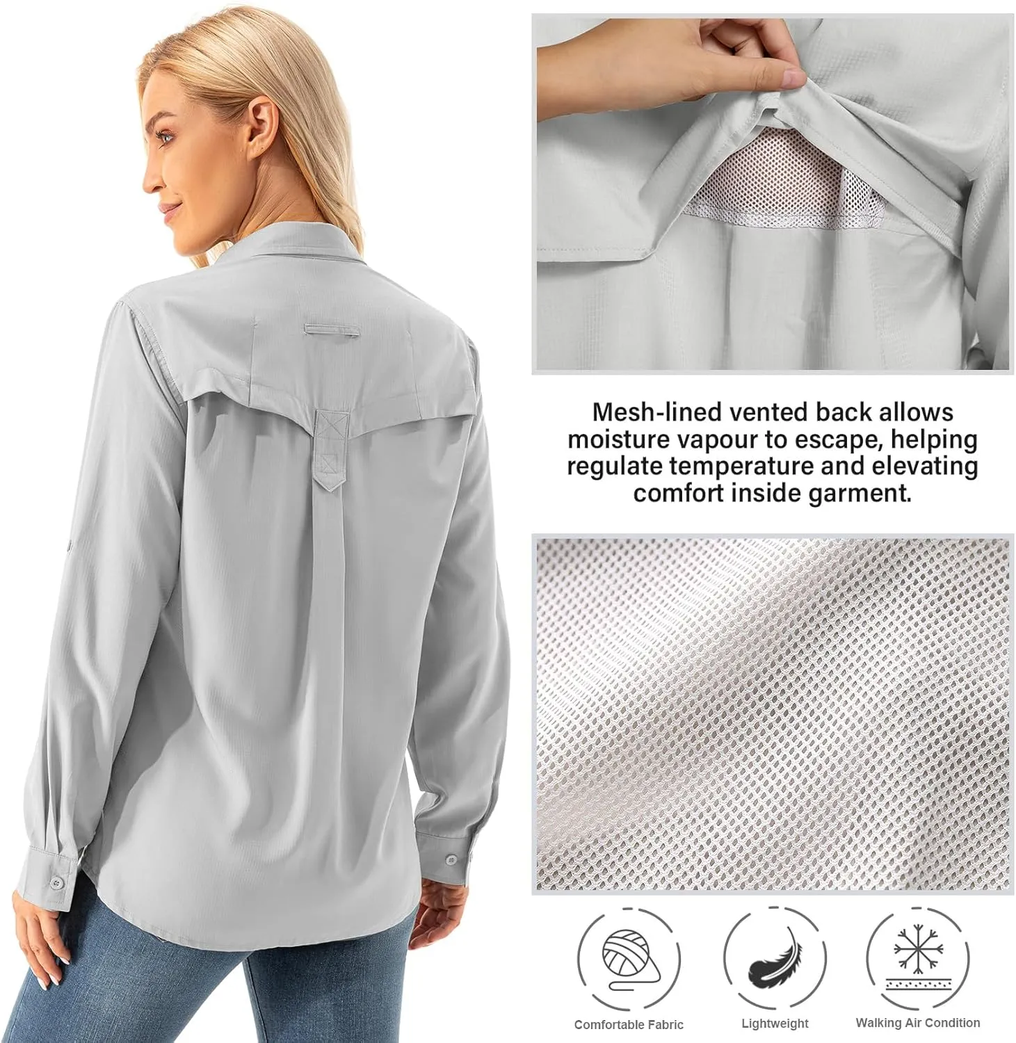 Womens Safari Sun Shirts UPF 50  UV Sun Protection Long Sleeve Outdoor Quick Dry Fishing Hiking Gardening Shirts