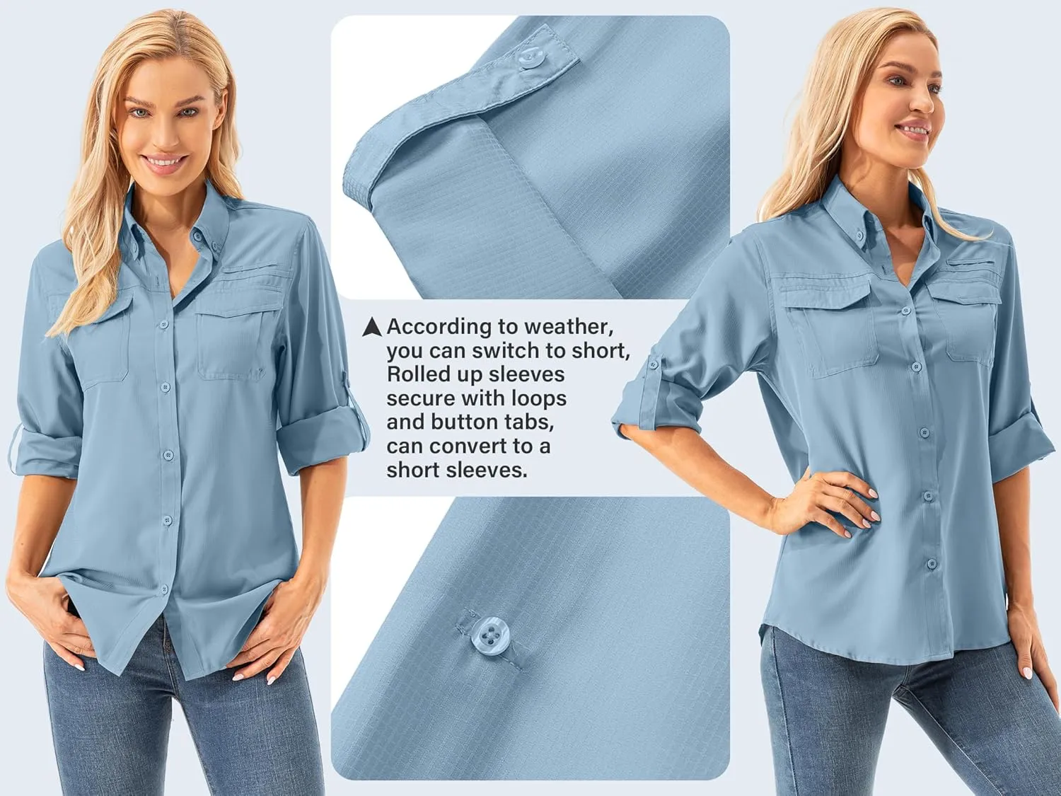 Womens Safari Sun Shirts UPF 50  UV Sun Protection Long Sleeve Outdoor Quick Dry Fishing Hiking Gardening Shirts