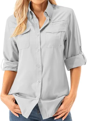 Womens Safari Sun Shirts UPF 50  UV Sun Protection Long Sleeve Outdoor Quick Dry Fishing Hiking Gardening Shirts