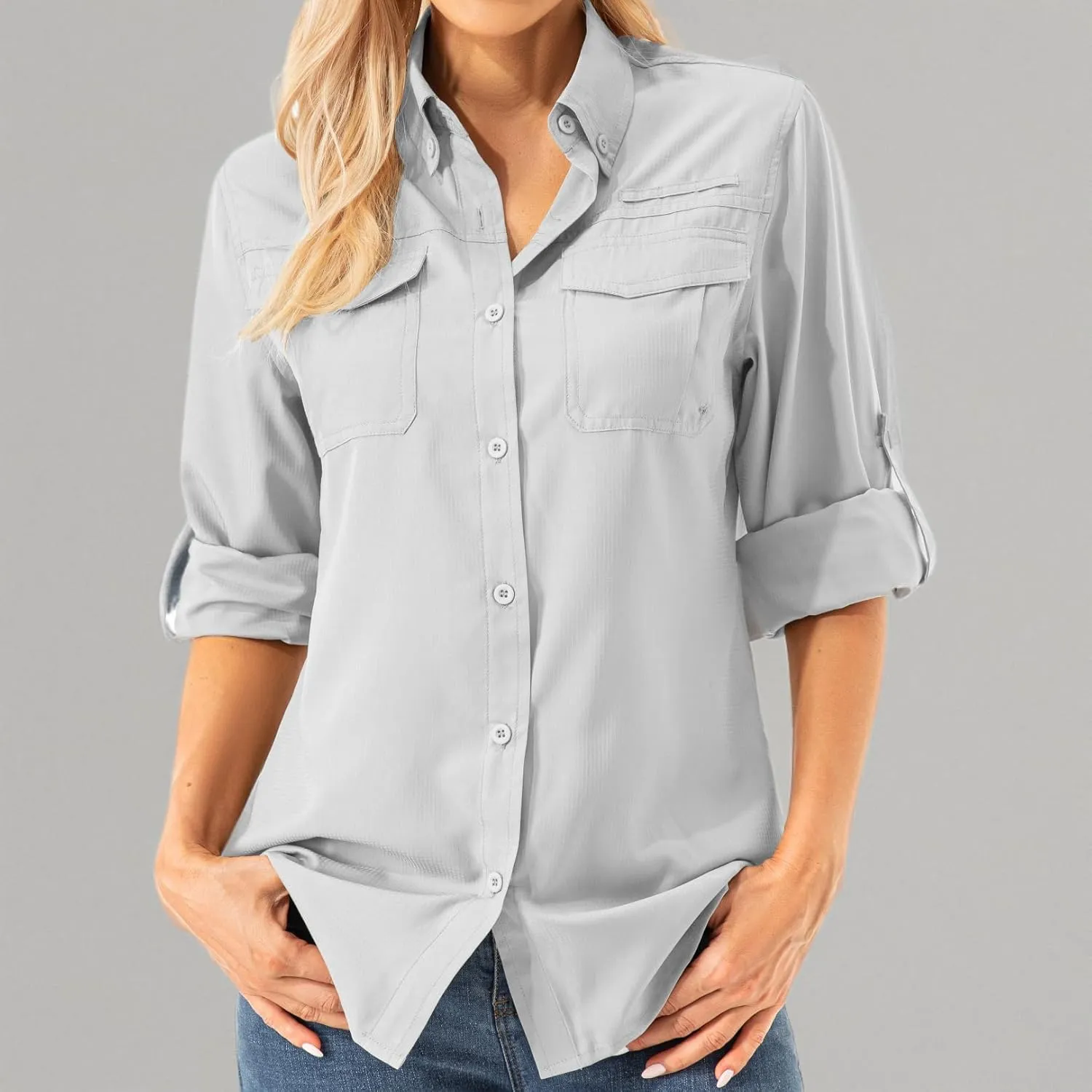 Womens Safari Sun Shirts UPF 50  UV Sun Protection Long Sleeve Outdoor Quick Dry Fishing Hiking Gardening Shirts