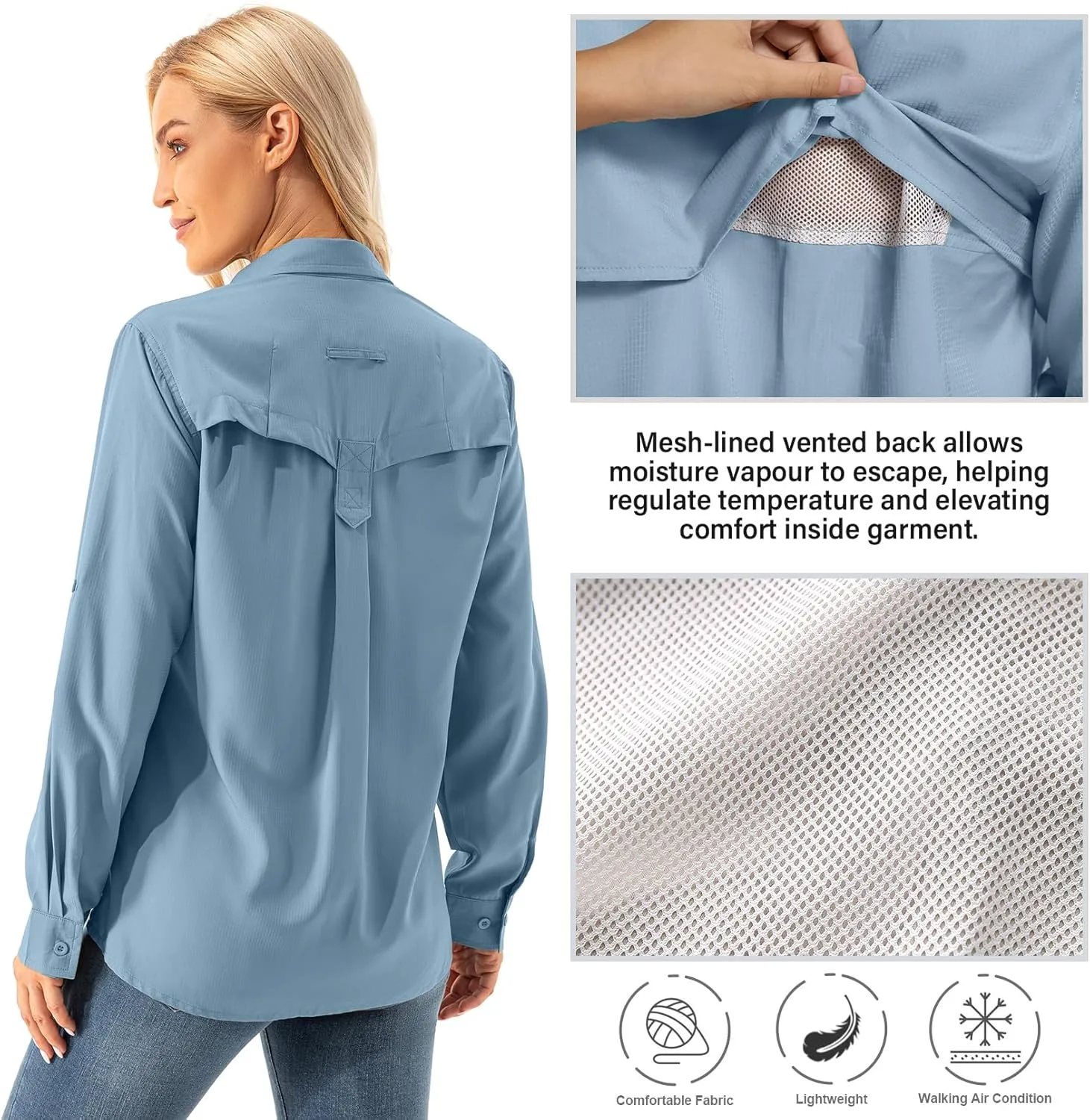 Womens Safari Sun Shirts UPF 50  UV Sun Protection Long Sleeve Outdoor Quick Dry Fishing Hiking Gardening Shirts