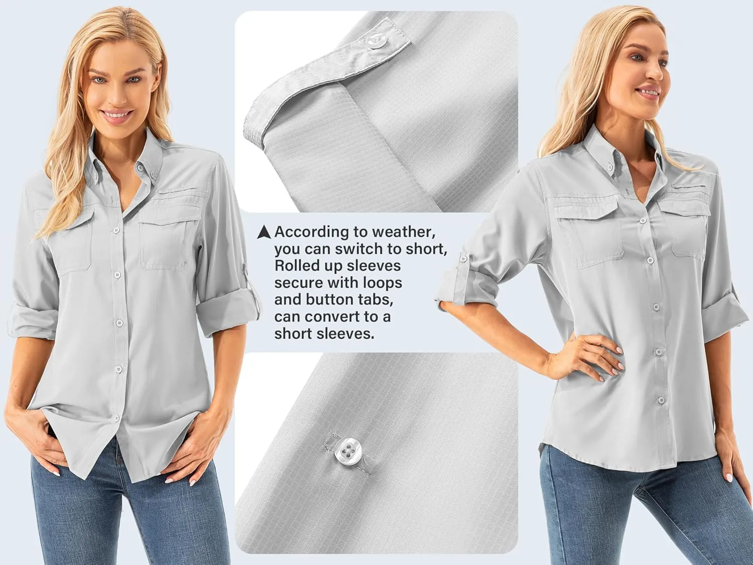 Womens Safari Sun Shirts UPF 50  UV Sun Protection Long Sleeve Outdoor Quick Dry Fishing Hiking Gardening Shirts