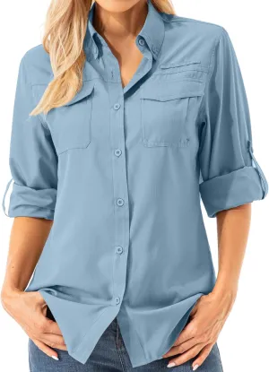 Womens Safari Sun Shirts UPF 50  UV Sun Protection Long Sleeve Outdoor Quick Dry Fishing Hiking Gardening Shirts
