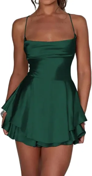 Women's Sexy Backless Spaghetti Strap Summer Dress Mini Short Outfit Fashion Dresses for Women