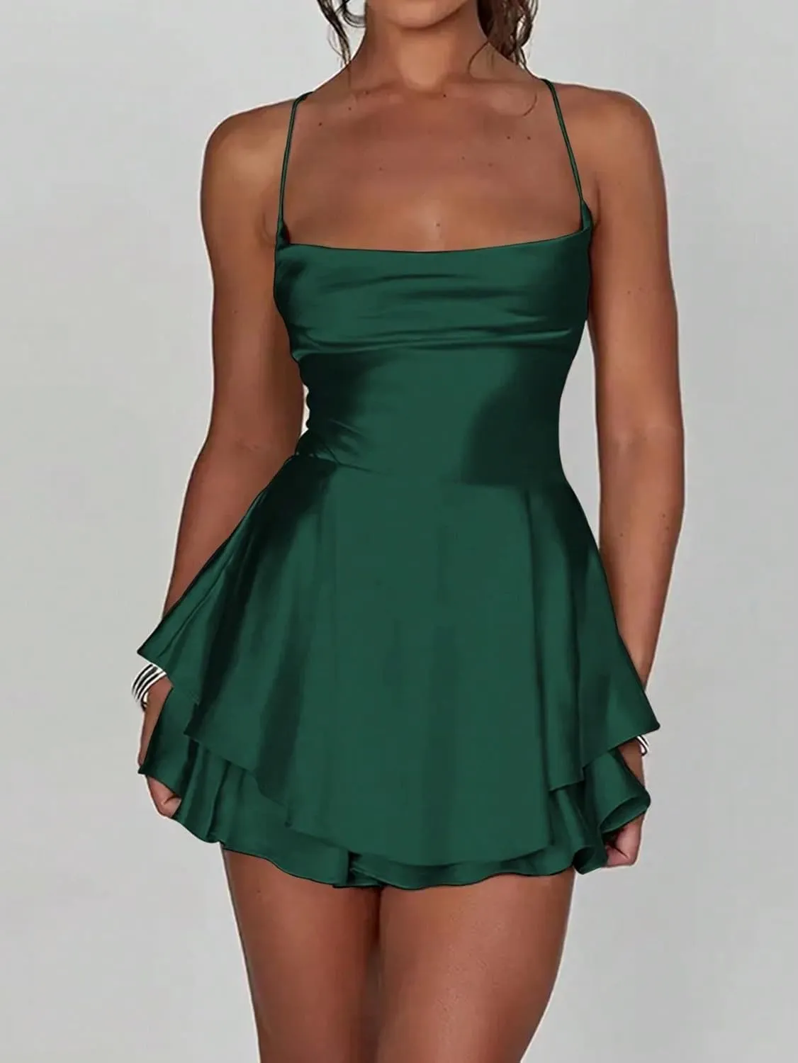 Women's Sexy Backless Spaghetti Strap Summer Dress Mini Short Outfit Fashion Dresses for Women