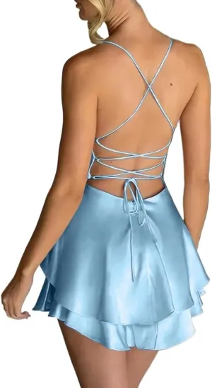 Women's Sexy Summer Spaghetti Strap Backless Dress Mini Short Outfit Fashion Dresses for Women