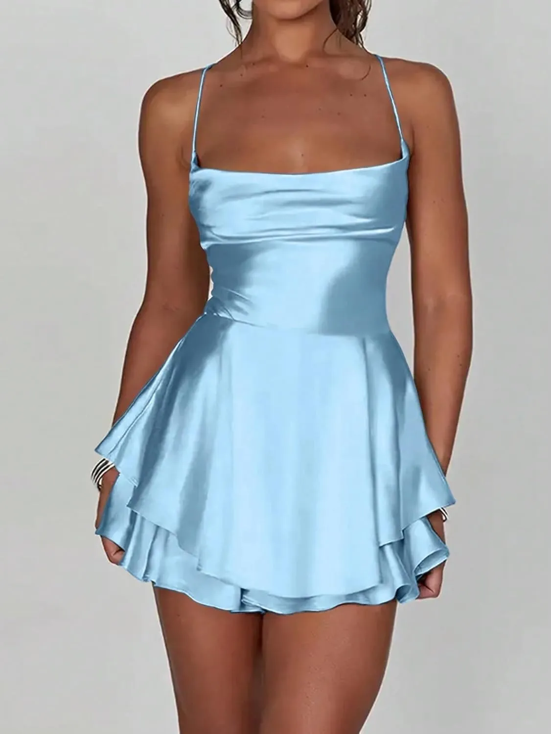 Women's Sexy Summer Spaghetti Strap Backless Dress Mini Short Outfit Fashion Dresses for Women