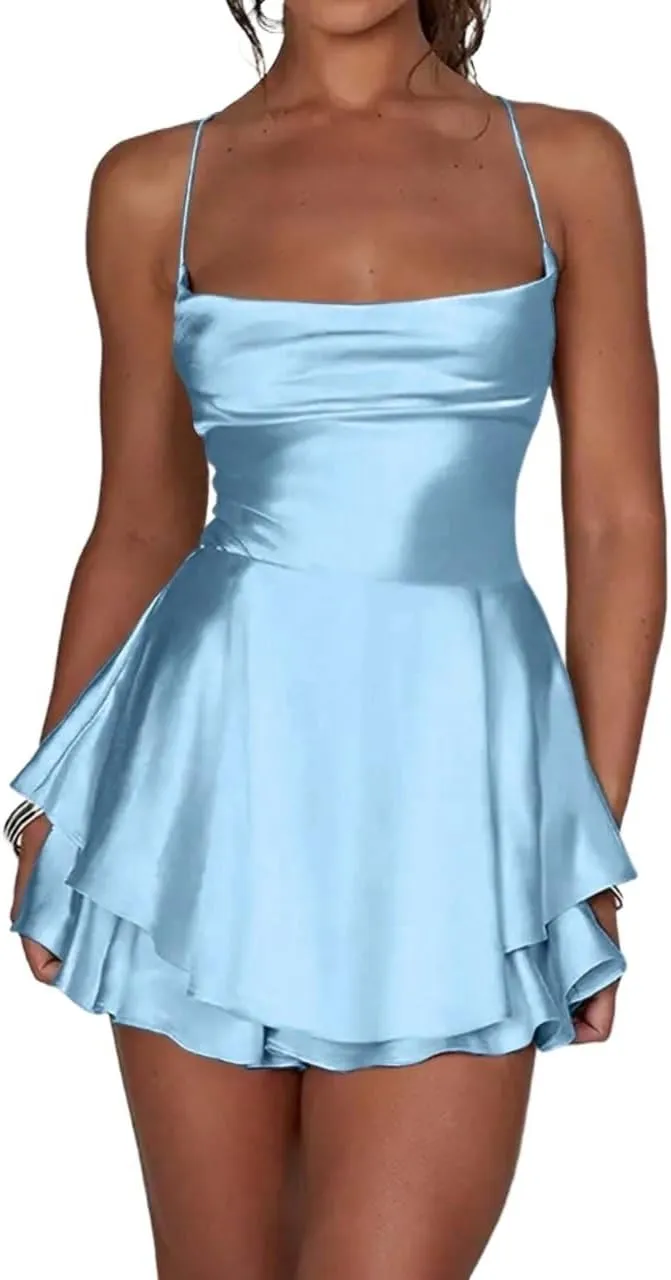 Women's Sexy Summer Spaghetti Strap Backless Dress Mini Short Outfit Fashion Dresses for Women