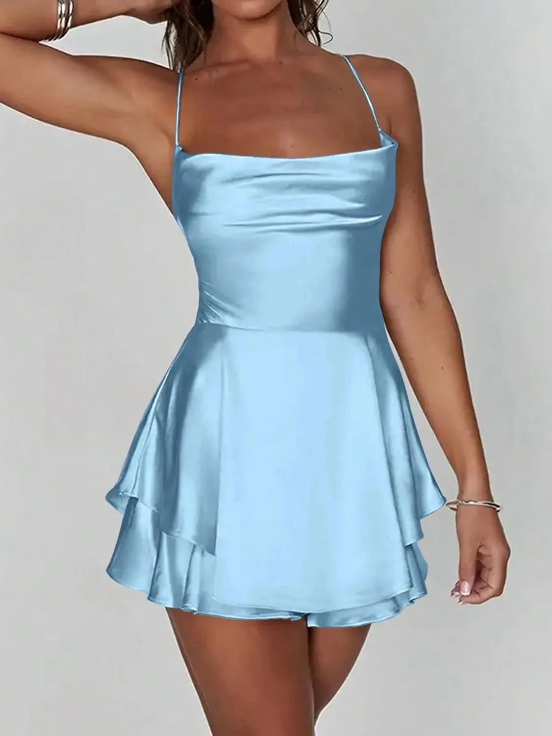 Women's Sexy Summer Spaghetti Strap Backless Dress Mini Short Outfit Fashion Dresses for Women