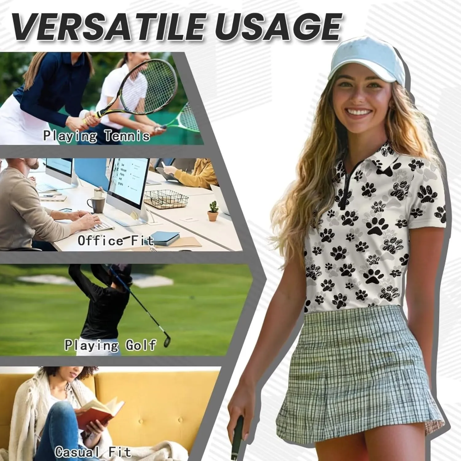 Women's Short Sleeve Golf Tennis Shirts Lightweight Zip Up Quick Dry Workout Pullover Tops Polo Shirts XS-2XL