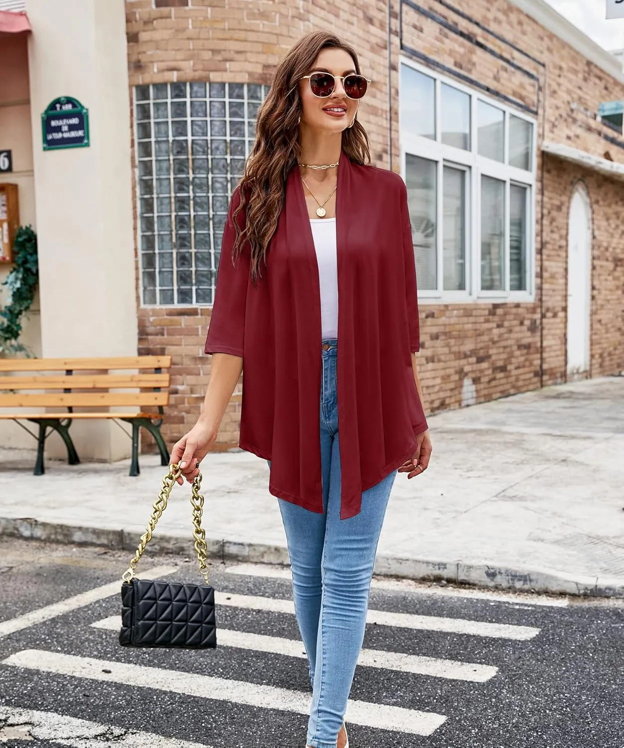 Women's Shurgs Open Front Cardigan 3/4 Sleeves Lightweight Casual S-XXL
