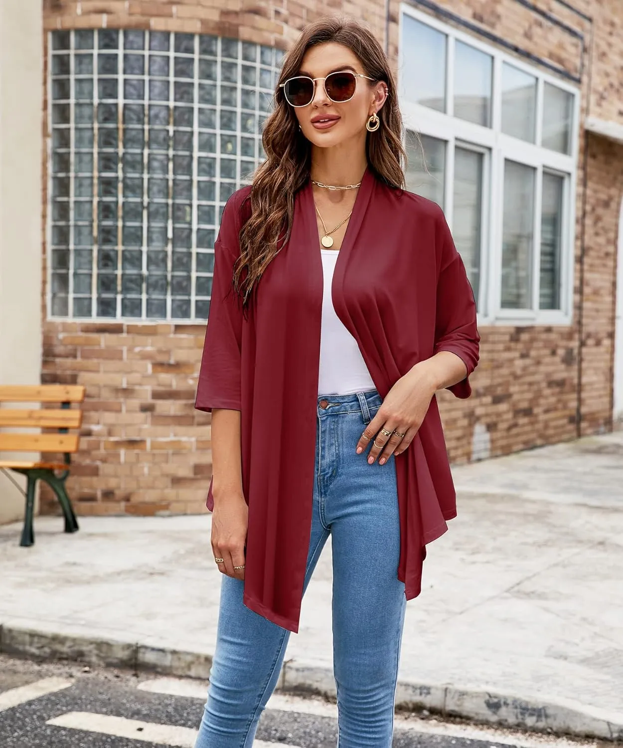 Women's Shurgs Open Front Cardigan 3/4 Sleeves Lightweight Casual S-XXL