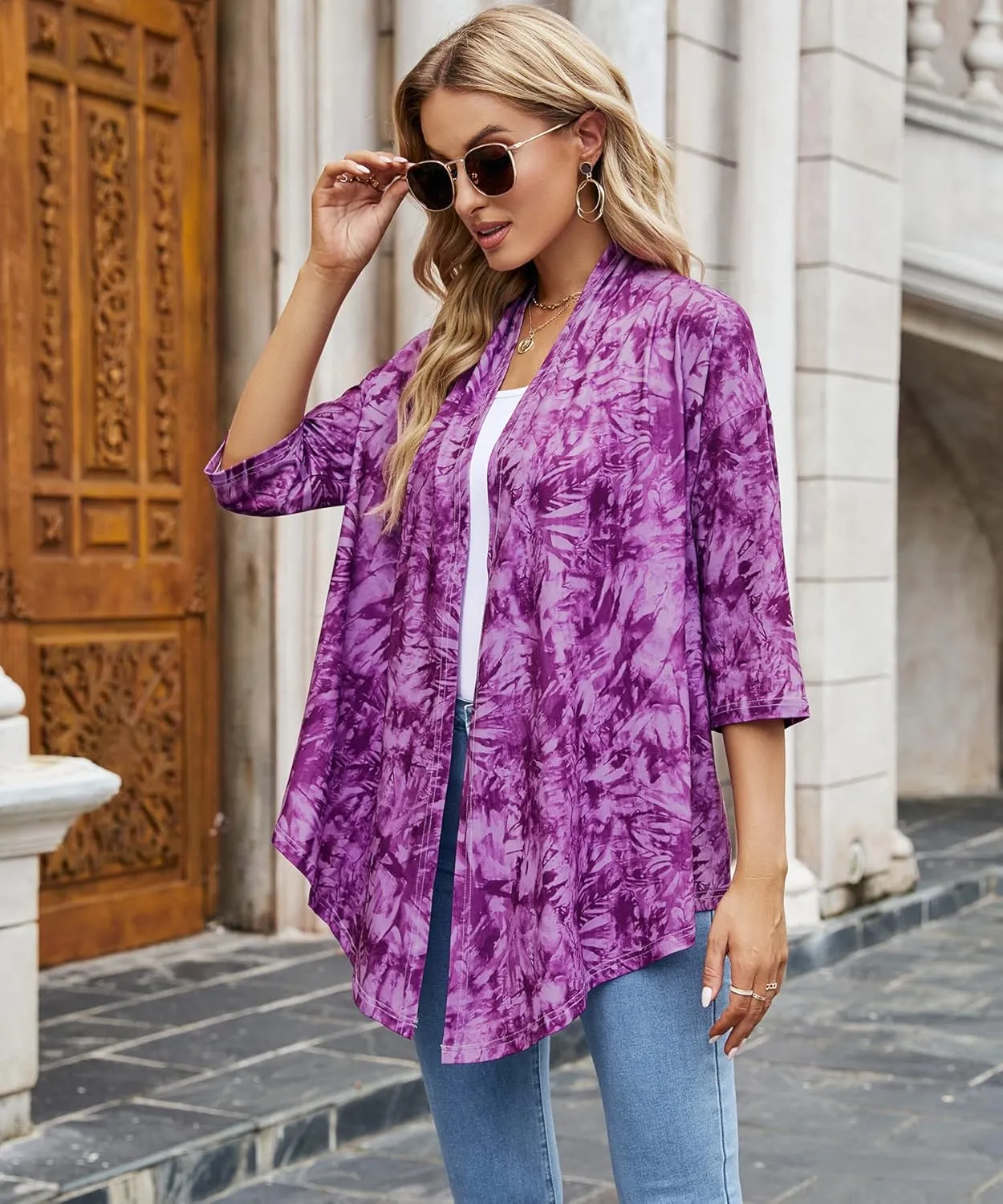 Women's Shurgs Open Front Cardigan 3/4 Sleeves Lightweight Casual S-XXL